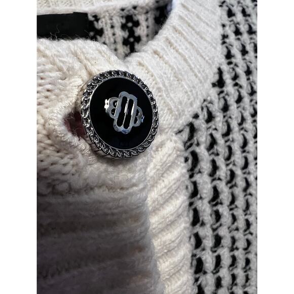 Maje Vintage Wool Beige Black Striped Button Up Sweater Cardigan Small - Picture 7 of 11